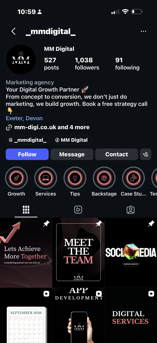 The MM Digital Instagram profile