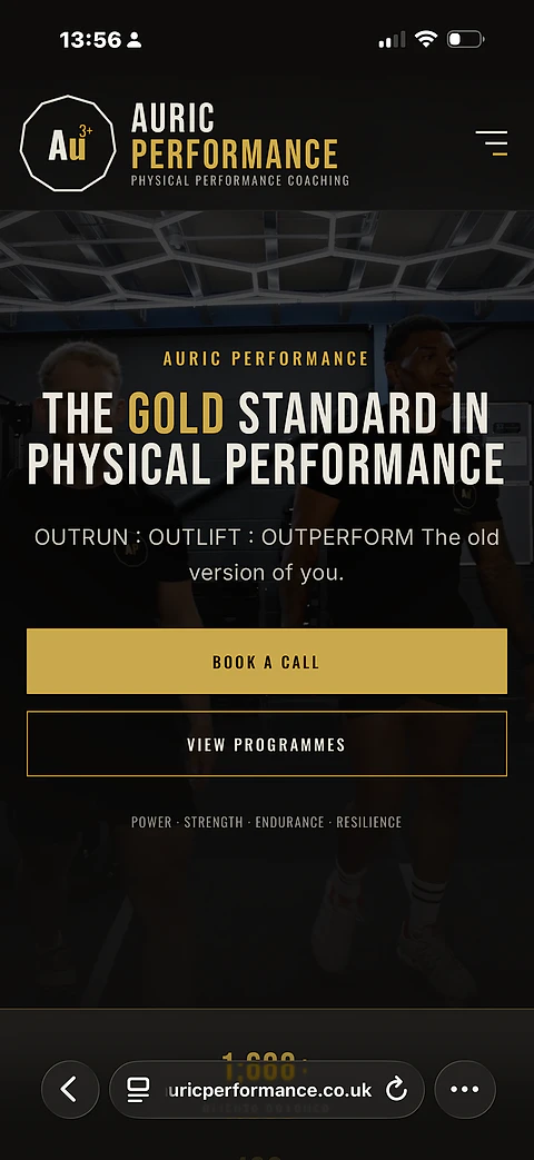 The Auric Performance website on a phone